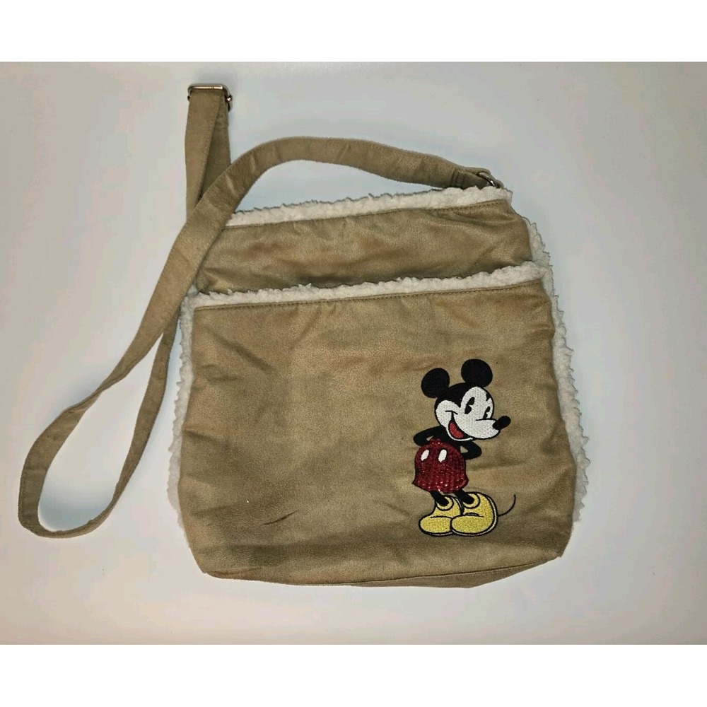 Disney Mickey Mouse Crossbody‎ Bag Purse Adjustable Tan Suede